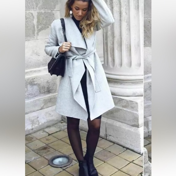 NWOT Zara Woman Handmade Soft Wool Belted Coat Pockets Gray S - Picture 1 of 16